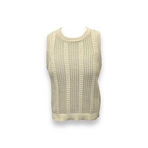 Rachel Roy Womens Large Sleeveless Loose Knit Sweater Beige Cotton & Polyester